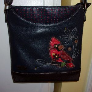 Chala Woman's Shoulder Purse.  Navy with Cardinal.  11 X 11 X 3 Inches
